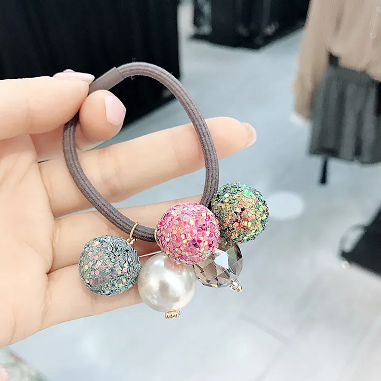 Корейский простой головной убор хрустальный шар имитация жемчуга Резиновая лента эластичные повязки для волос женская мода головной убор аксессуары для волос - Цвет: Light Brown