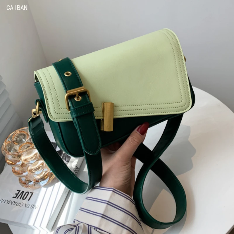

PU Leather Contrast Color Crossbody Bags for Women 2021 Fashion Small Shoulder Saddle Bag Female Handbags and Purses Travel Bags