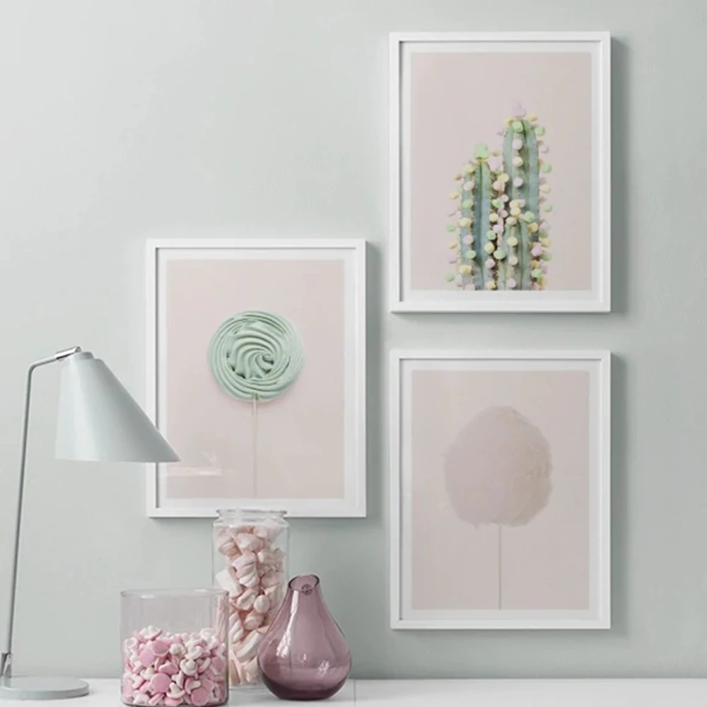 

Pink Style Nordic Pastel Pink Cotton Candy Sweets Canvas Painting Poster Print Wall Art Picture Nursery Baby Girls Bedroom Decor