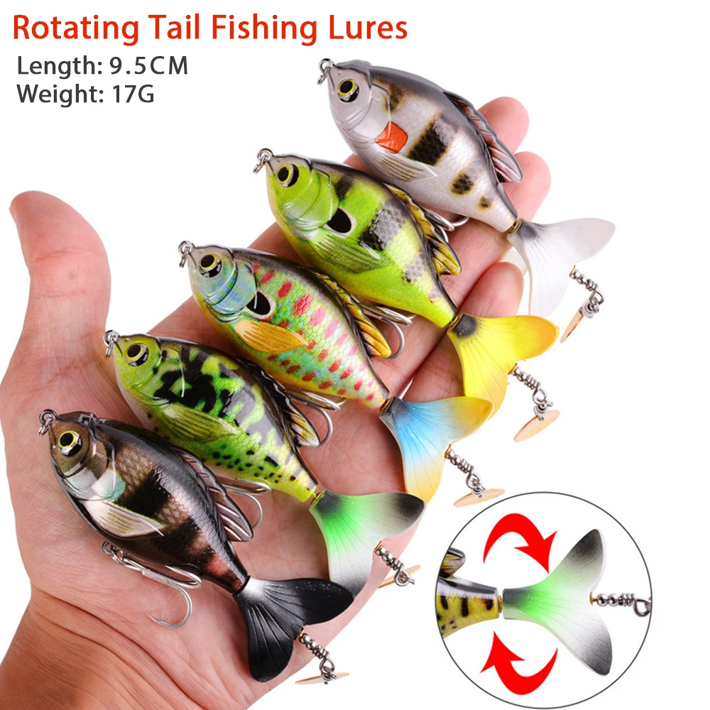 

Popper Fishing Lure 9.5Cm/16.9G Crankbait Topwater Jig Floating Wobblers Artificial Hard Bait Soft Rotating Tail carp Fishing