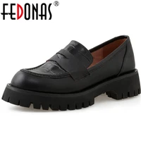fedonas round toe woemn shoes platform chunkt heels pumps for women 2021 spring genuine leather retro working basic shoes woman