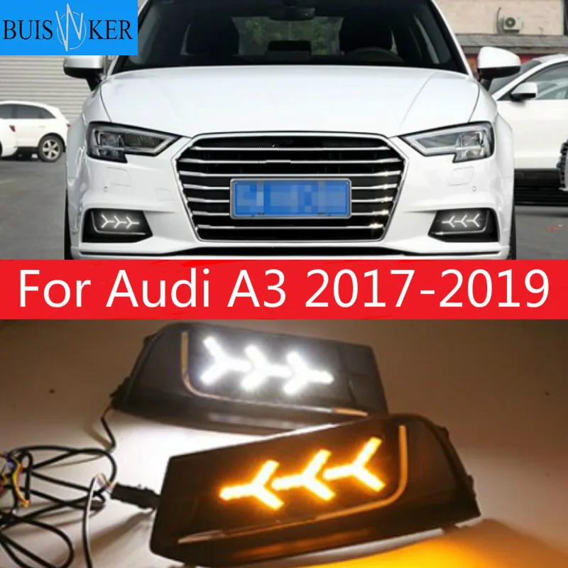 

2 шт. для Audi A3 2017-2019 желтая функция поворота Автомобильные DRL водонепроницаемые 12 В светодиодные дневные ходовые огни противотуманная лампа