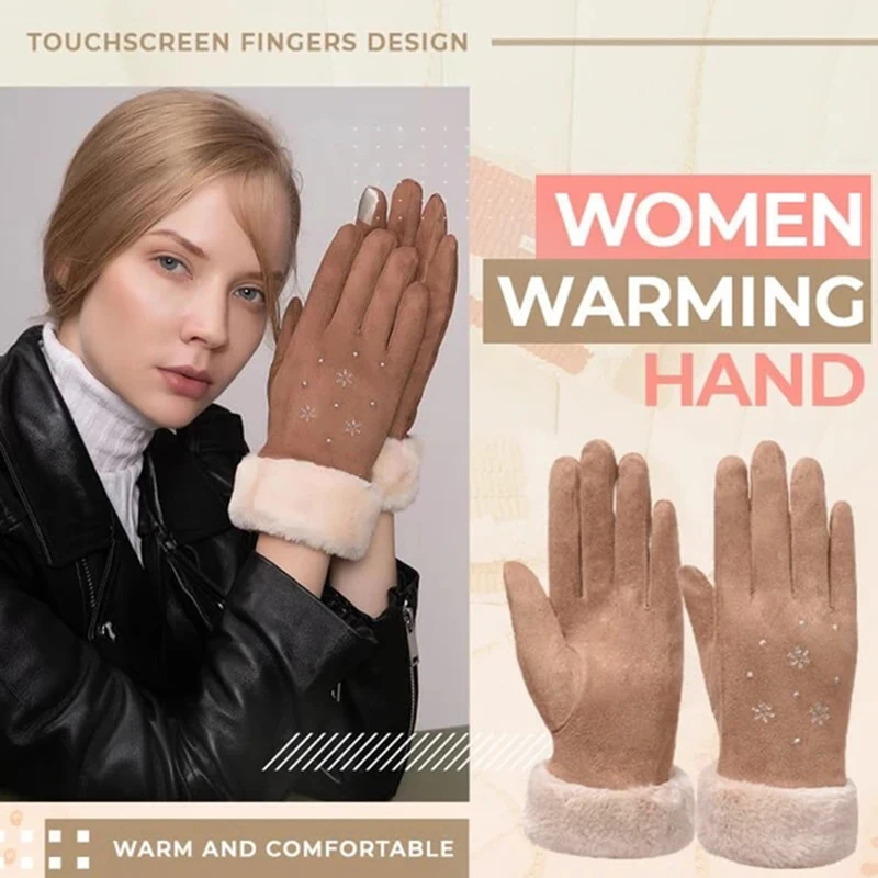 

Hot Women Warming Hand Suede Snowflake Gloves Touches Screen Thickened Fleece Lined Warm Gloves N66