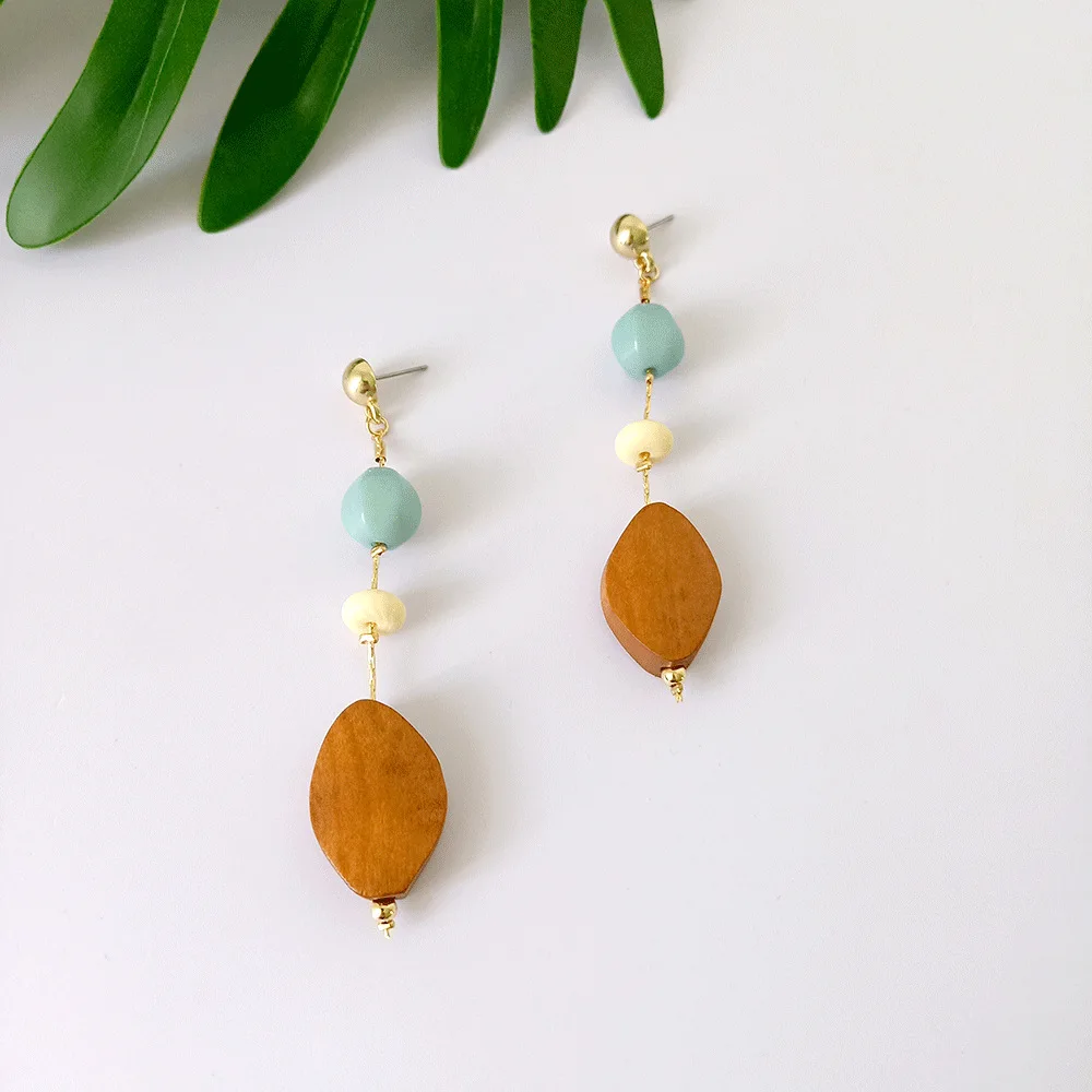 Многоцветные длинные висячие деревянные серьги для женщин бисерные полимерные