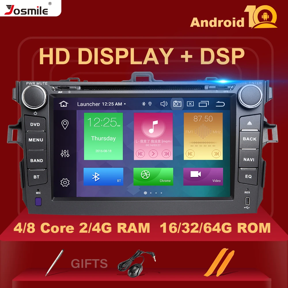 Автомобильный мультимедийный DVD-плеер 2 Din Android 10 для Toyota Corolla 2007 2008 2009 2010 2011