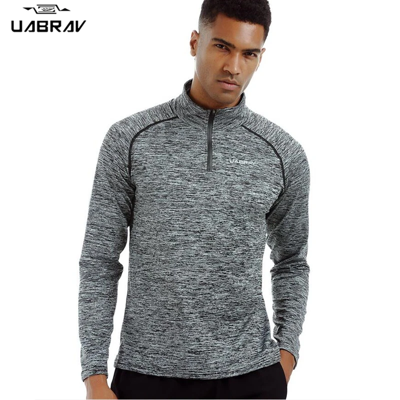 Мужские спортивные футболки для бега с длинным рукавом половина молнии стоячий