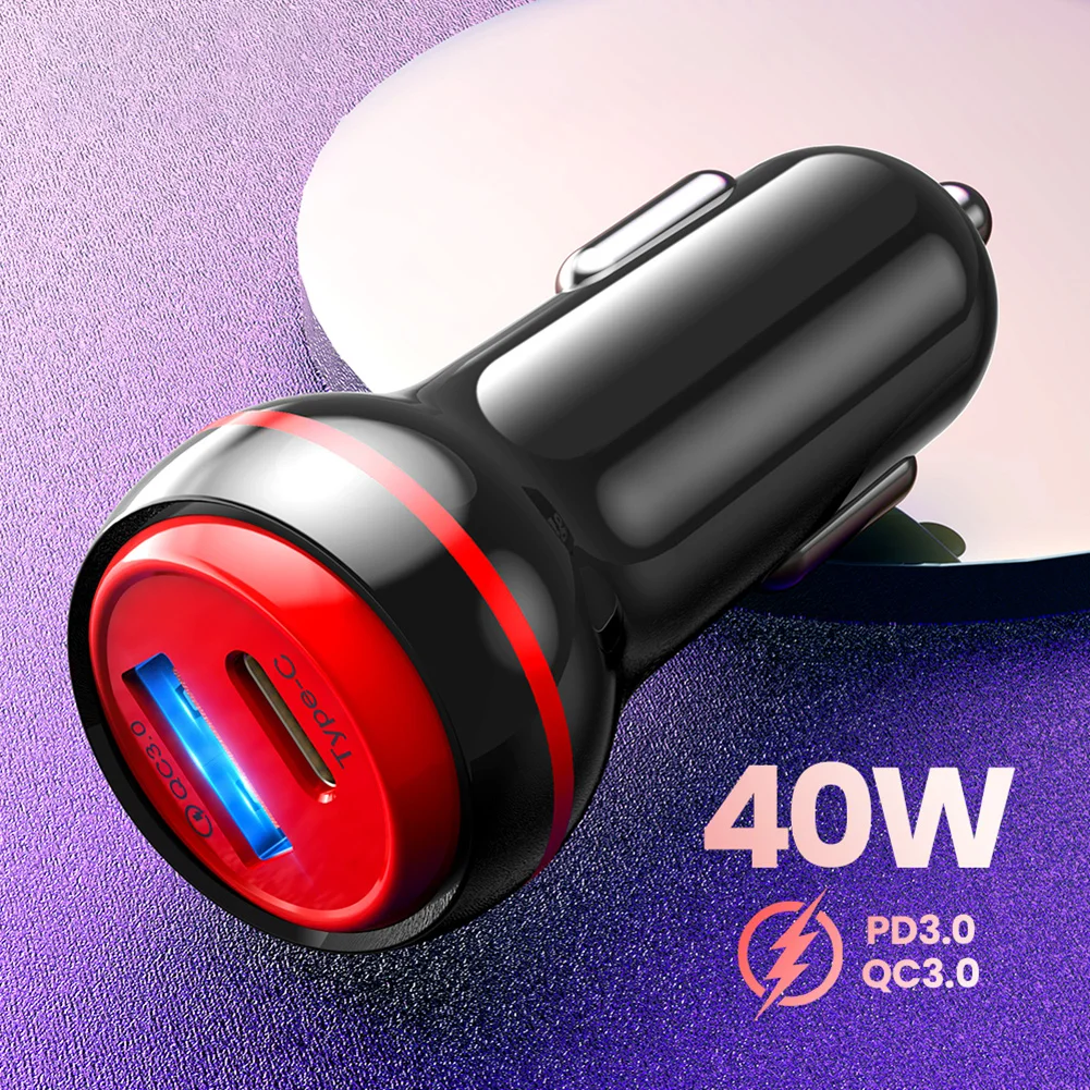 

20W Car USB Charger 12-24V Lighter Adapter USB+PD Fast Charging Dual USB Car Charger Accessorie for iPhone Huawei Xiaomi Samsung