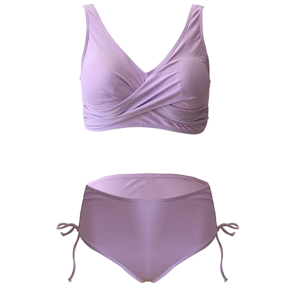 

Solid Bikini 2021 Woman Sexy Micro Bikini Women's 2 Piece Swimsuit High Waist Drawstring Beach Bathing Suit Women Push Up Bikini