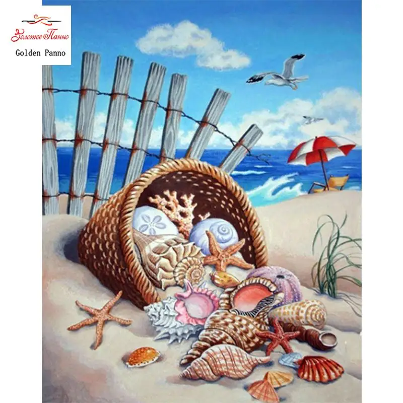Diamond Embroidery Beach 5D DIY Diamond Painting Cartoon Home Decoration Diamond Mosaic Shell Full Drill Square