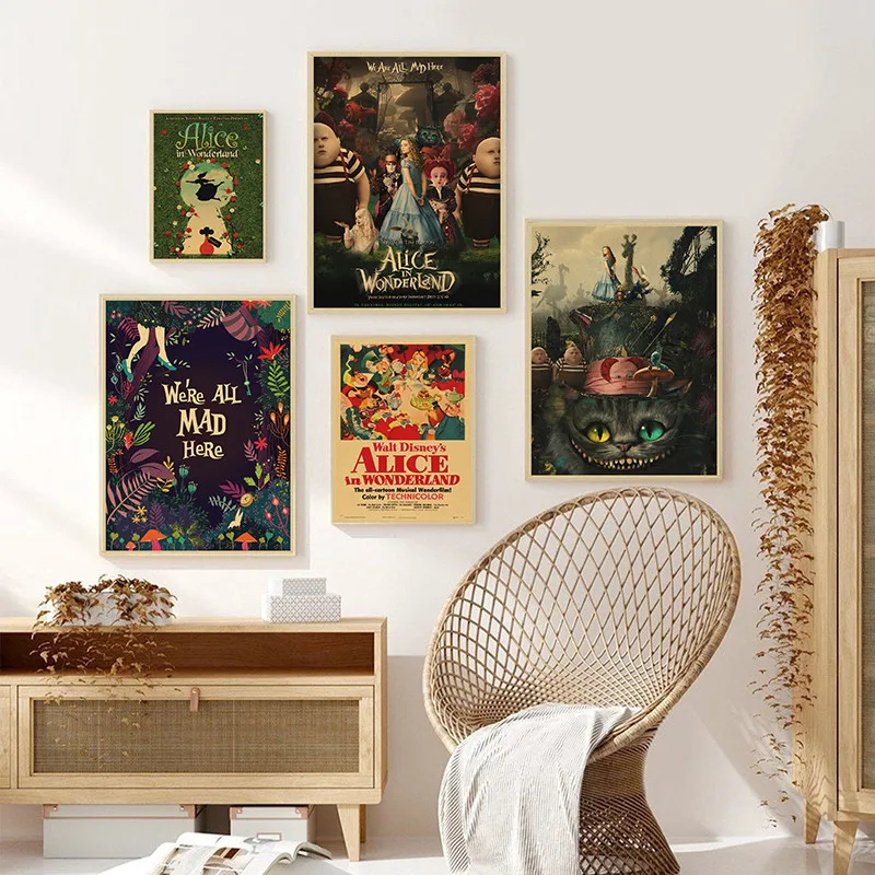

Alice in Wonderland Movie Poster Set Kraft Paper Cafe Bar Retro Poster Decorative Painting Art Wall Stickers Home Decor
