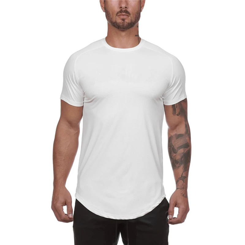 

Mesh T-Shirt Clothing Tight Gyms Mens Summer New Brand Tops Tees Homme Solid Quick Dry Bodybuilding Fitness Tshirt
