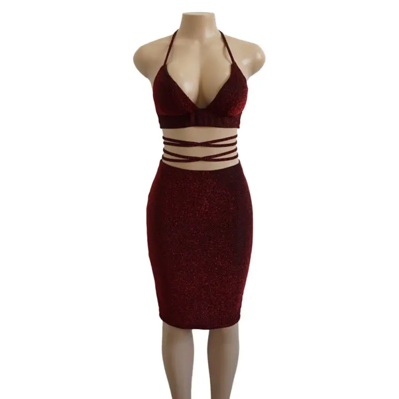 

Fashion two pieces set women clothing sexy crop tops and pencil dress spaghetti strap two pieces outfits