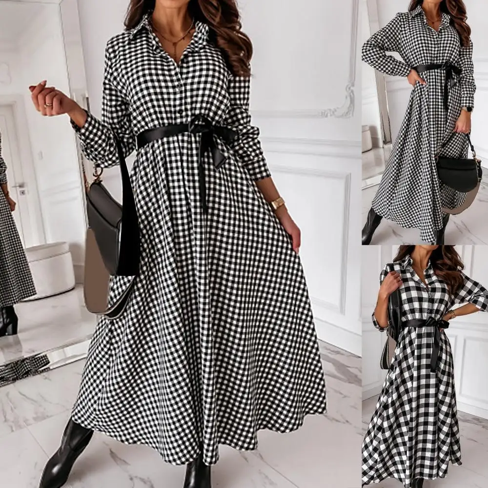 Женское платье-макси с отложным воротником длинным рукавом и большим подолом |