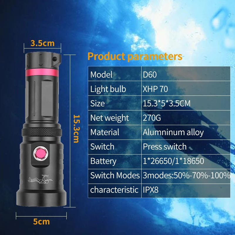 Супер яркий xhp70.2 LED IPX8 водонепроницаемый профессиональный фонарь для дайвинга 26650