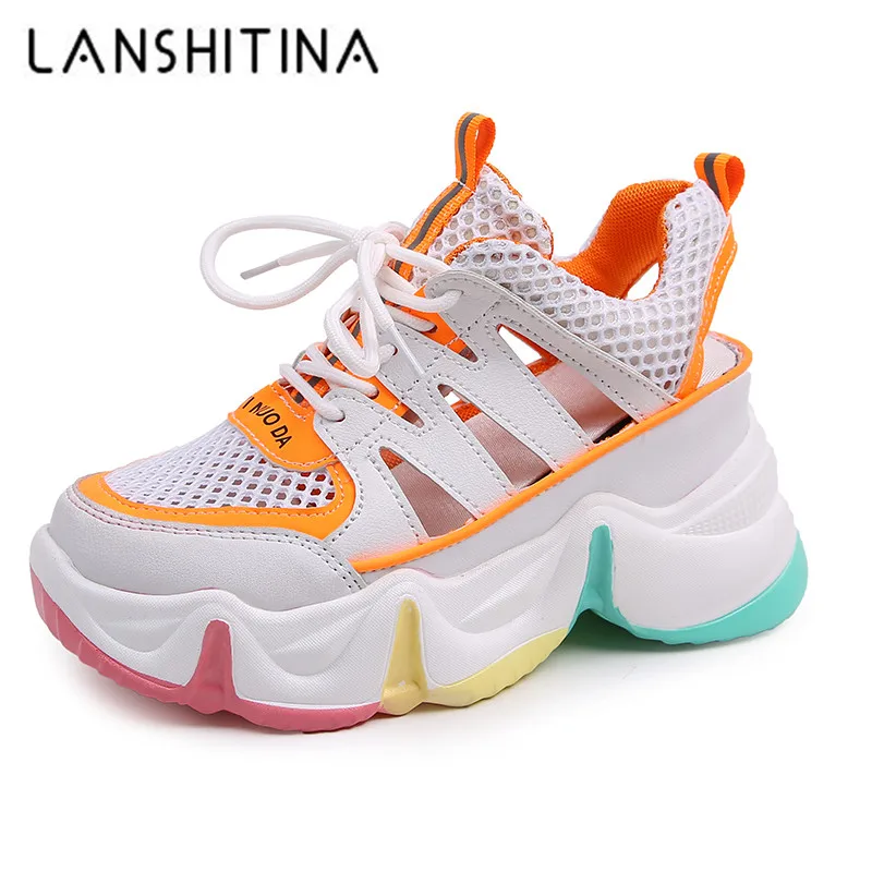 Сандалии женские сетчатые на платформе босоножки гладиаторы высоком массивном