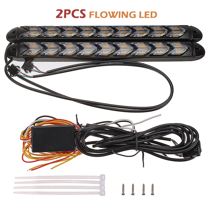 

2pcs 12V Car SMD LED Amber/White Switchback Flowing Water Strip Flasher Turn Signal Light Day-time Running Lamp 1200LM Parts