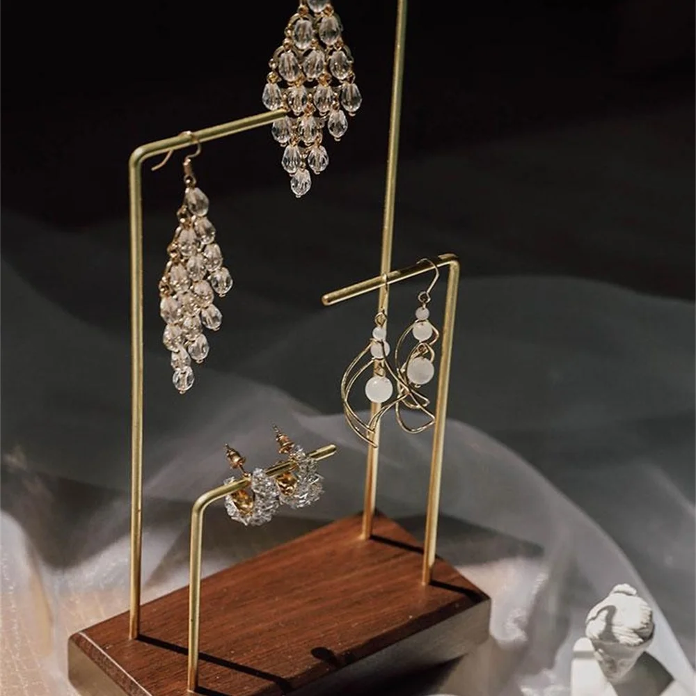 Showcase Wood Black Walnut Metal Pole Necklace Rack Table Jewelry Display Props Earring Hook Stand Earrings Ear Nail Holder | Дом и сад