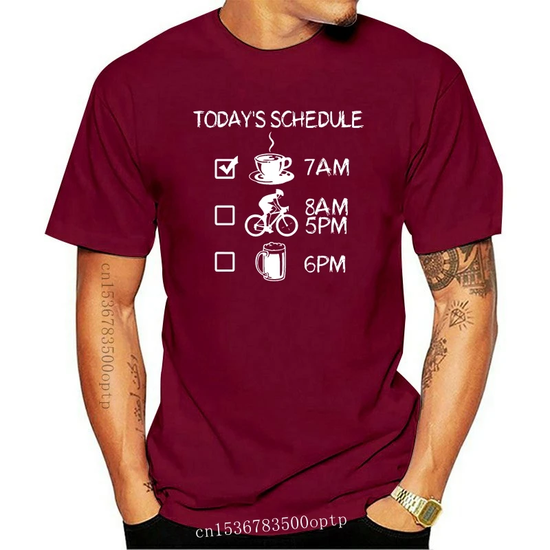 

New Todays Schedule Coffee Bike Beer Funny Gift T Shirt Cotton Round Collar Printed Outfit Breathable Basic Solid Summer Style S