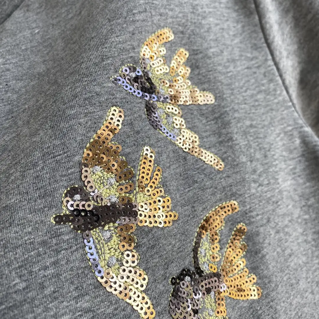 

Dress Spring Women / Summer 2021 New Dress Casual Loose Round Neck Short Sleeves Gold Swallow Embroidered Beaded Mini Dress