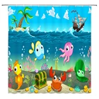 Занавеска для душа с милым мультяшным изображением океанских животных, Забавная детская занавеска для ванной комнаты, водонепроницаемая занавеска для ванны из полиэстера с крючками