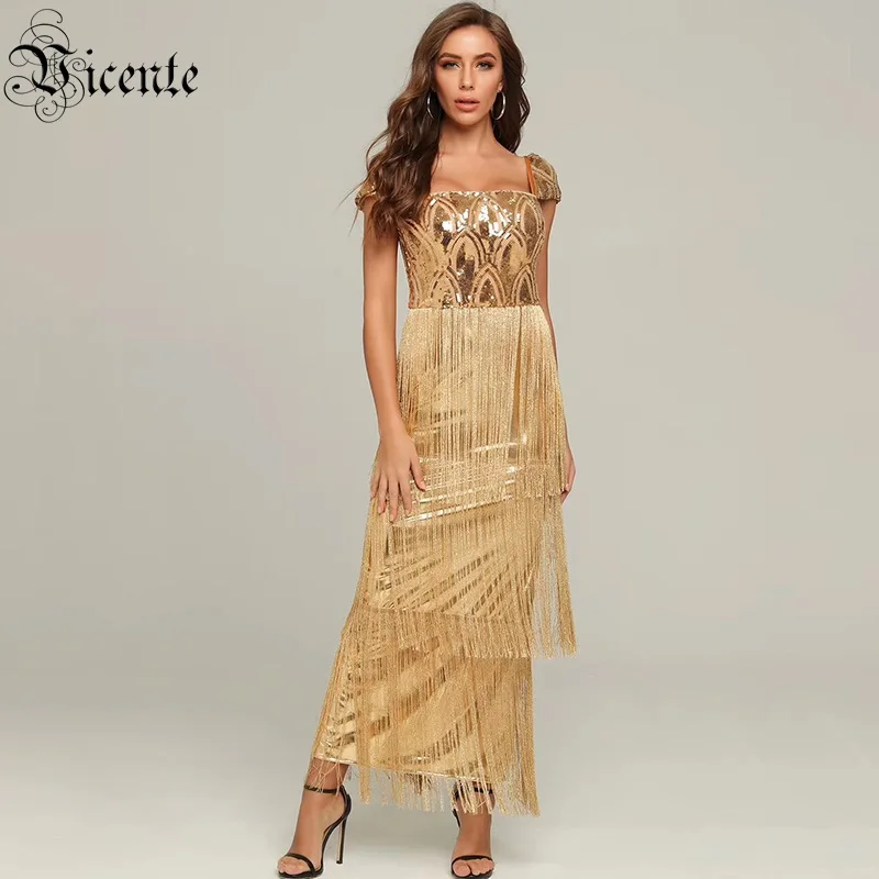 VC бесплатная доставка 2020 с кисточками из искусственной кожи Vestidos золотыми