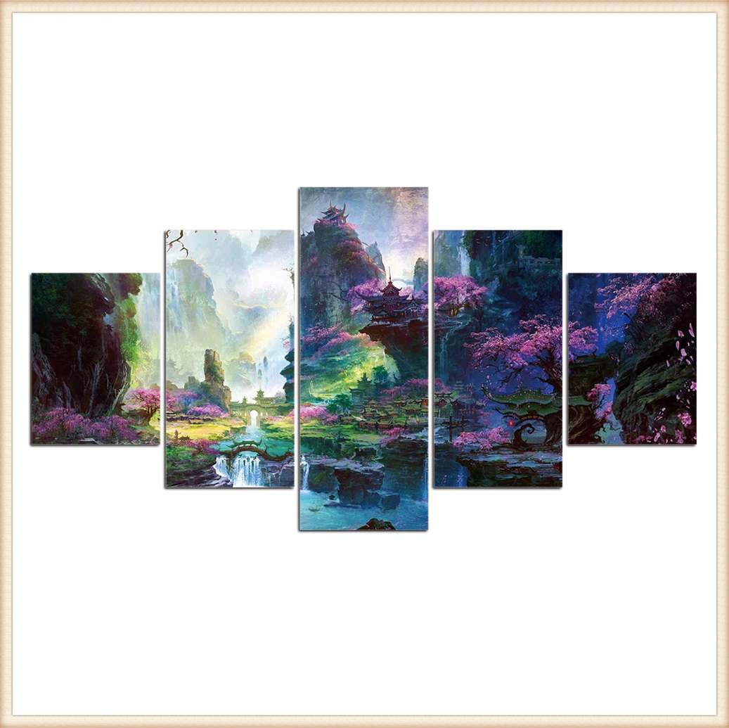

HD 5 Pieces Scenic Snow-capped and Lakes Pictures Posters Wall Art Home Decor for Living Room Painting Wall Art Anime Poster