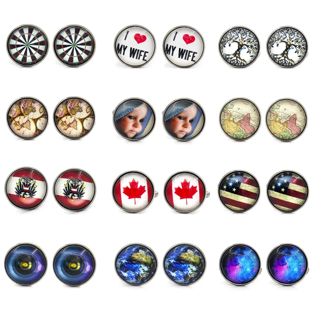 

1 Pairs Wedding Cufflinks Effiel/Peacock/Paw/Flag/Wrold Map Custom Cufflinks men shirt cuffs button gemelos para ho
