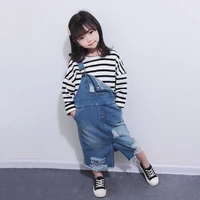 girl korean style denim strap skirt long ripped dress toddler girl fall clothes 2022 girls dress kids dresses for autumn clothes