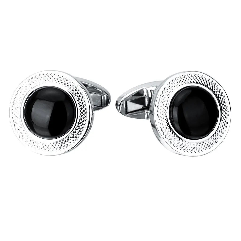 

1 Pair Fashion Men's French Cuff Links Black Agate Round Copper Cufflinks