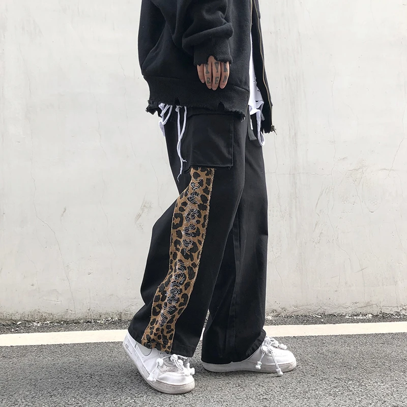 UNCLEDONJM брюки карго с леопардовым принтом для мужчин Harajuku Хип Хоп Уличная одежда