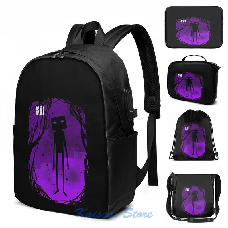 Забавный рюкзак с графическим принтом Enderman USB-зарядкой мужские школьные сумки