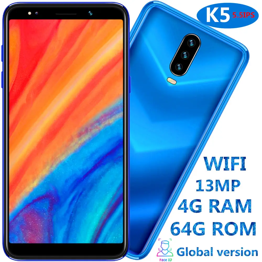 K5 смартфон с 5 дюймовым дисплеем четырёхъядерным процессором ОЗУ 4 Гб ПЗУ 64 ГБ 13 МП