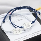 Женский именной браслет, индивидуальный браслет с гравировкой, эллипс, на заказ, с надписью, нержавеющая сталь, красный, черный браслет-веревочка