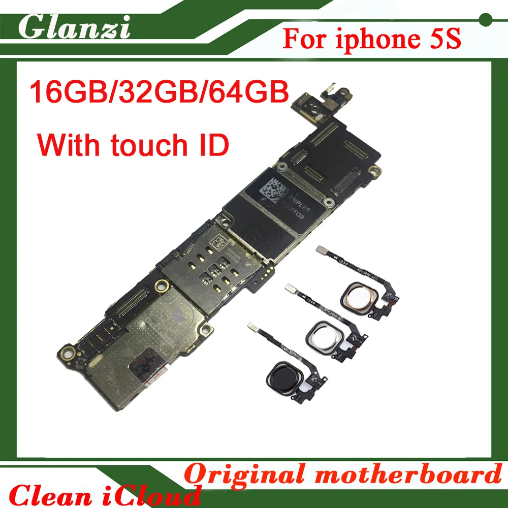 Для iphone 5S чистая материнская плата iсloud 16 ГБ 32 ГБ 64 Гб оригинальная разблокированная материнская плата без сенсорного ID Высококачественная логическая плата
