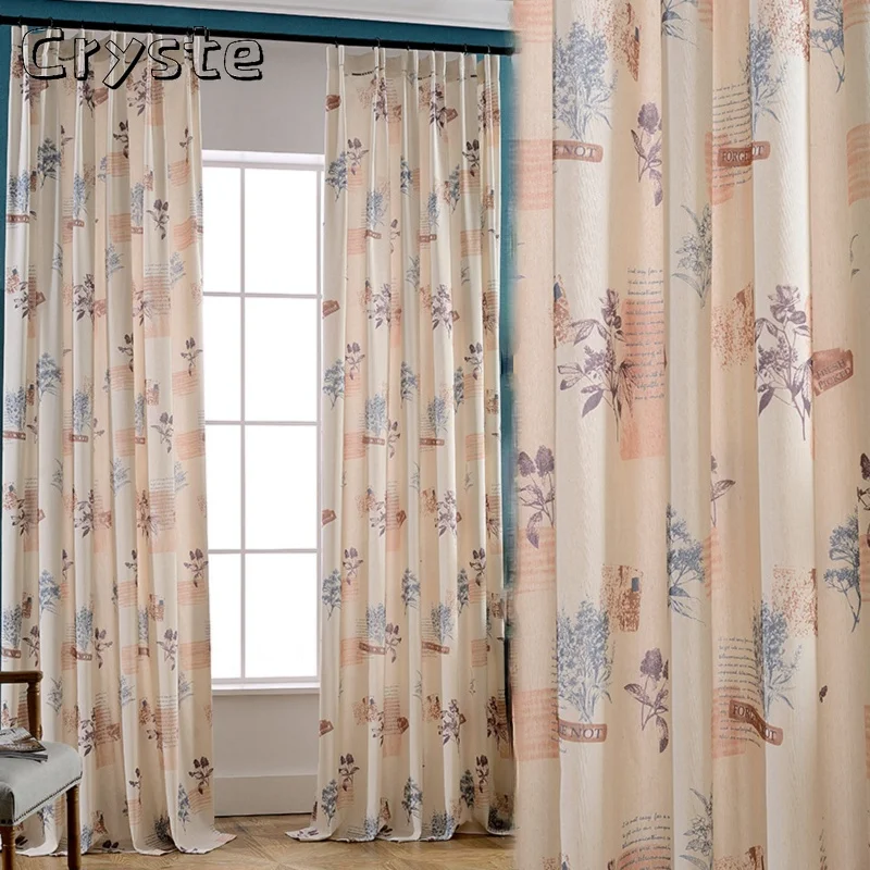 

Modern Pastoral American Curtains for Living Room and Bedroom Polyester-cotton Printed Left and Right Biparting Open