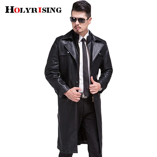 Holyrising мужские Hombre натуральная кожа длинная толстая шерсть мотоциклетная верхняя одежда на молнии мужская деловая овчина Роскошная куртка 18995-5 - Цвет: Black