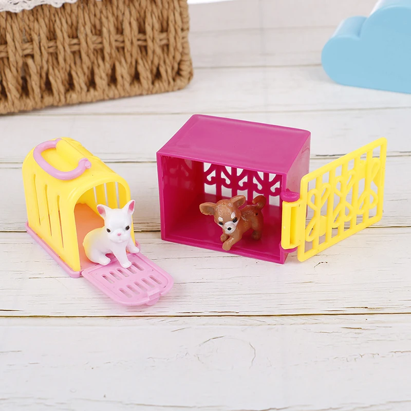 

4 Items/ Set Doll Accessories Fashion Mini Doll Pets Dog+House Love Footprints Doghouse For Doll Playmate Toy Kids Best Gift