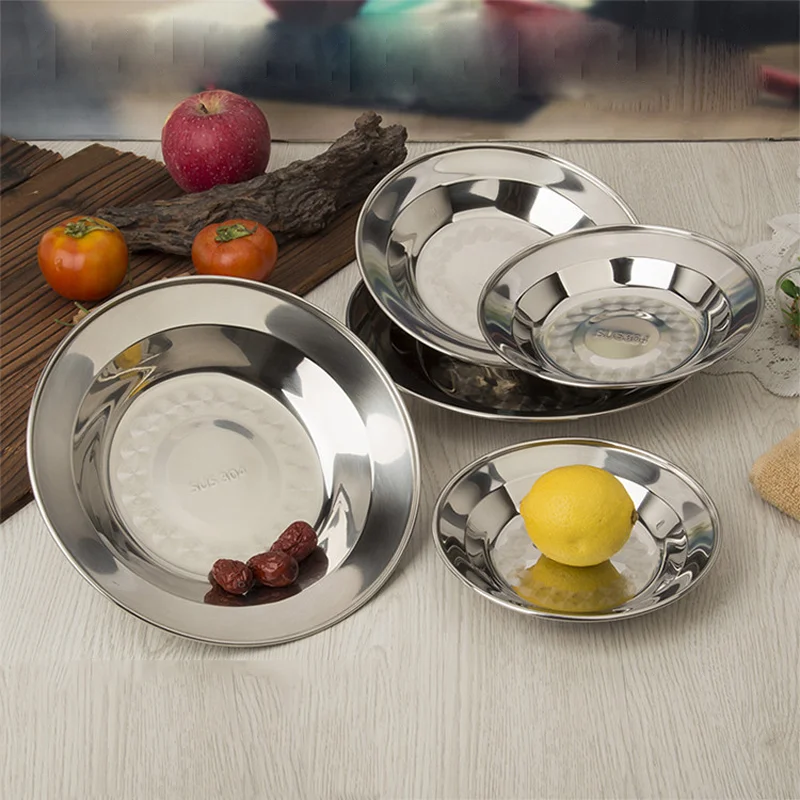 

304 Stainless Steel Thickened Plate For Barbecue Household Coffee Table Fruit Basket Decorative Tableware Storage Plate