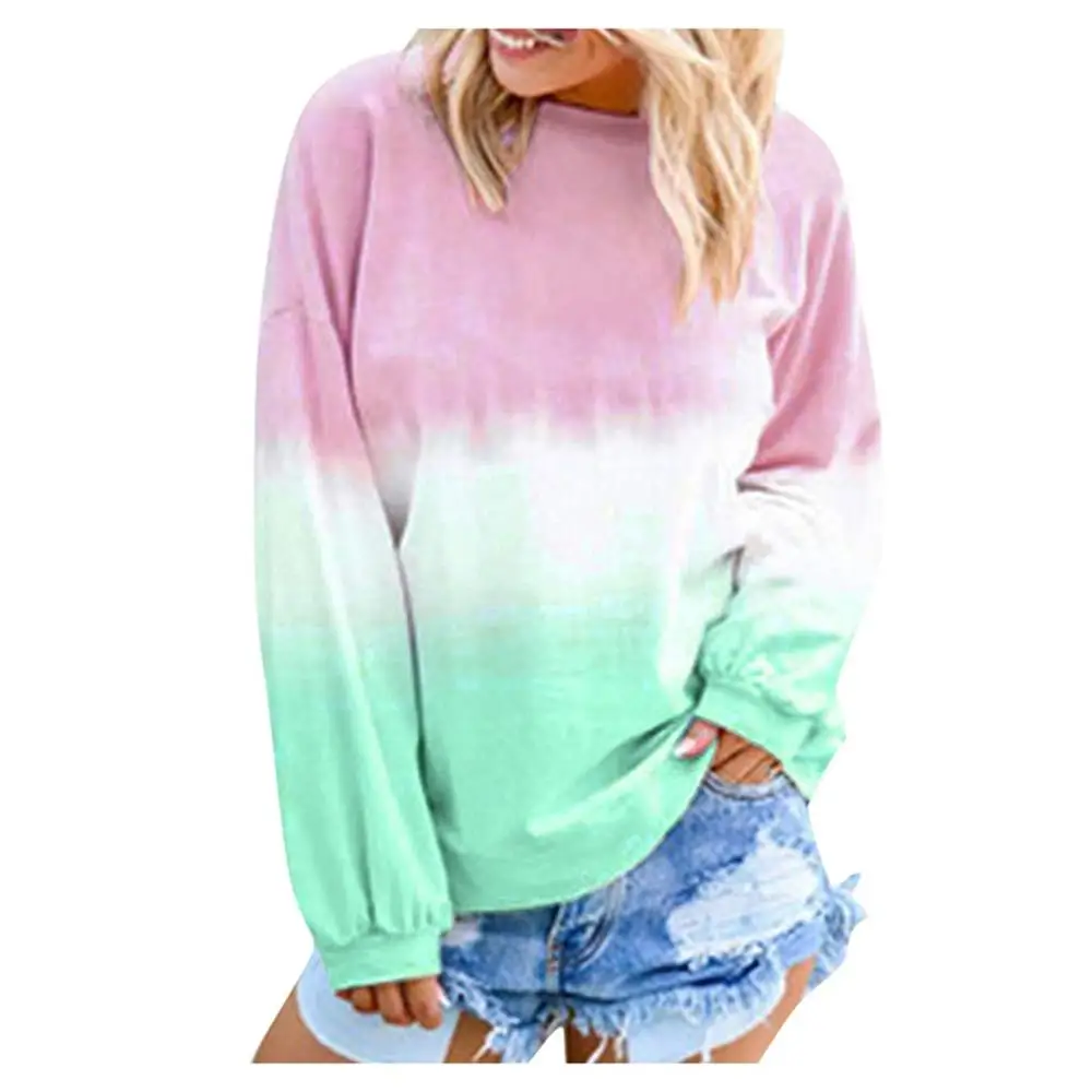 Mint Green Женские топы осень зима женские свитшоты с длинным рукавом Повседневные С О-образным вырезом градиентные контрастные цвета топы размера плюс пуловер Femme - Цвет: Mint Green