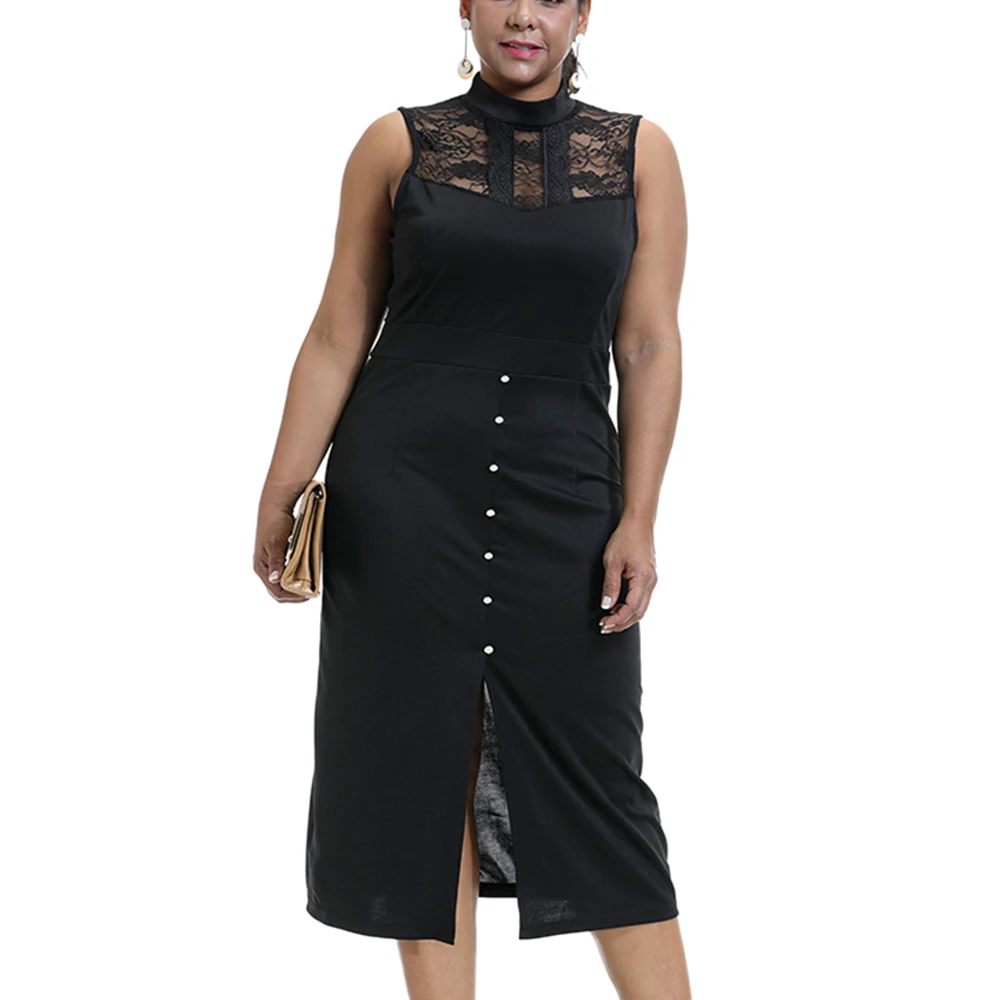 6XL винтажное черное платье для женщин плюс размер без рукавов облегающие платья