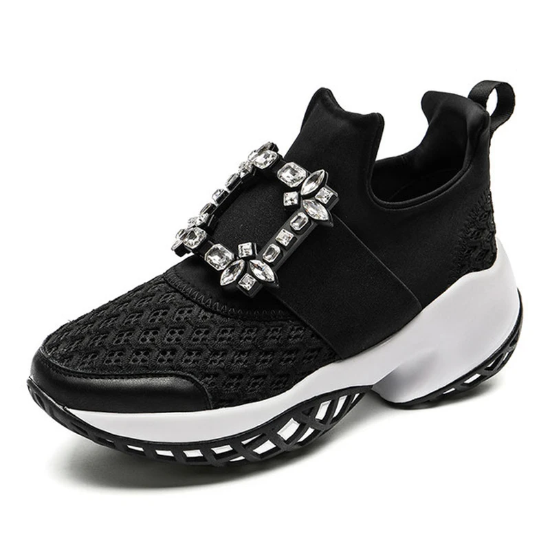 

2021 Rv Rhinestone Women Sneakers Square Button Ladies Increase Shoes Trendy Casual zapatos de mujer Crysal Girl Chaussres