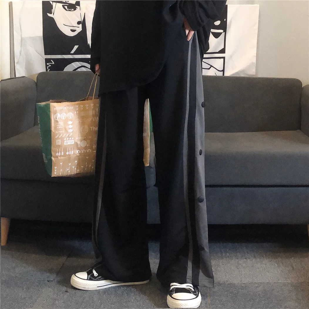 

Trendy Men's Ins Korean Hong Kong Style Bold Stripes Breasted Sports Loose Casual Pants Straight-Leg Trousers