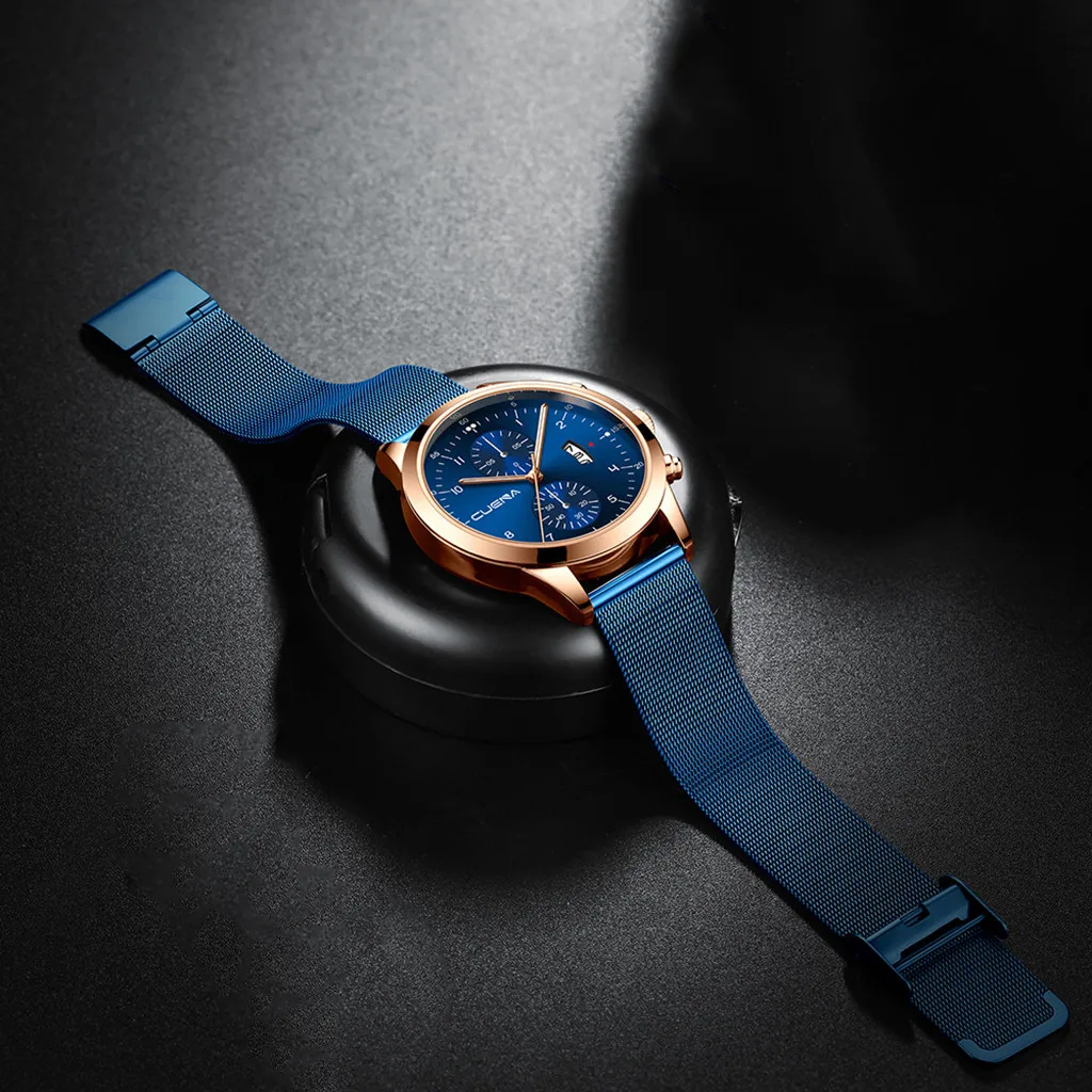 Модные мужские часы топовые брендовые Роскошные наручные кварцевые синие