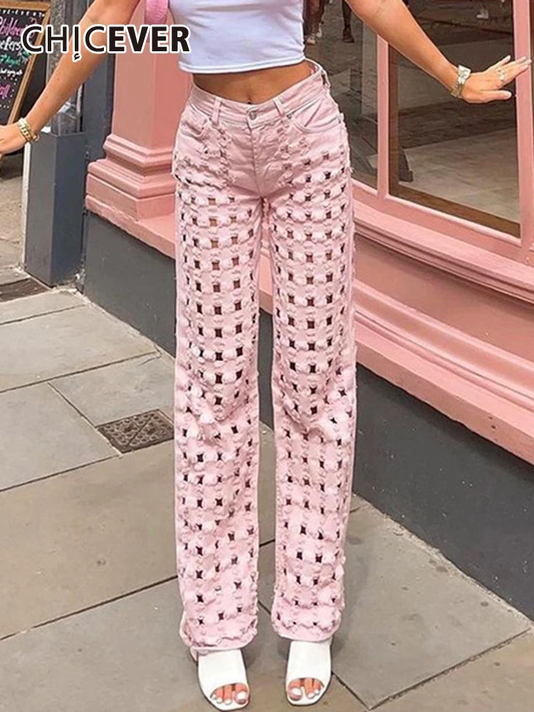 

CHICEVER пикантные однотонные мешковатые джинсы для женщин с высокой талией дырками Длинные повседневные джинсовые женские брюки 2021 Осенняя м...