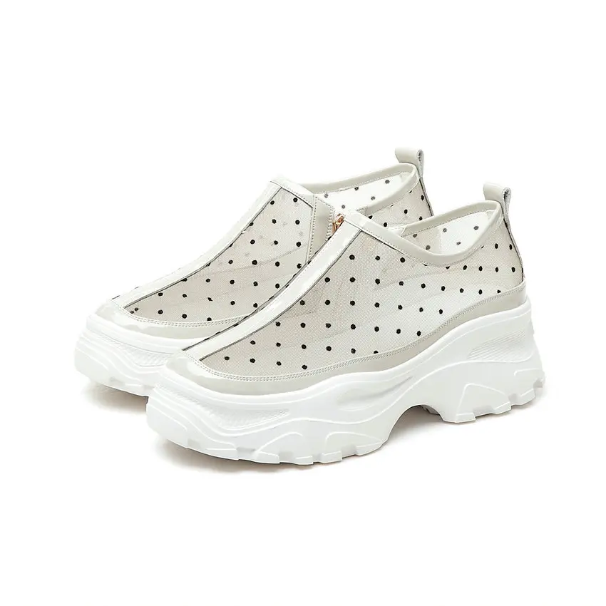 Женские туфли на танкетке в горошек из коровьей и сетчатой кожи размеры 34