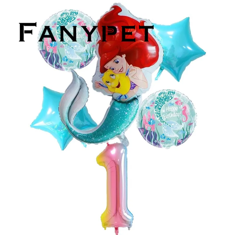 6 шт. воздушные шары русалки Ариэль из мультфильма Принцесса 32 дюйма с цифрами