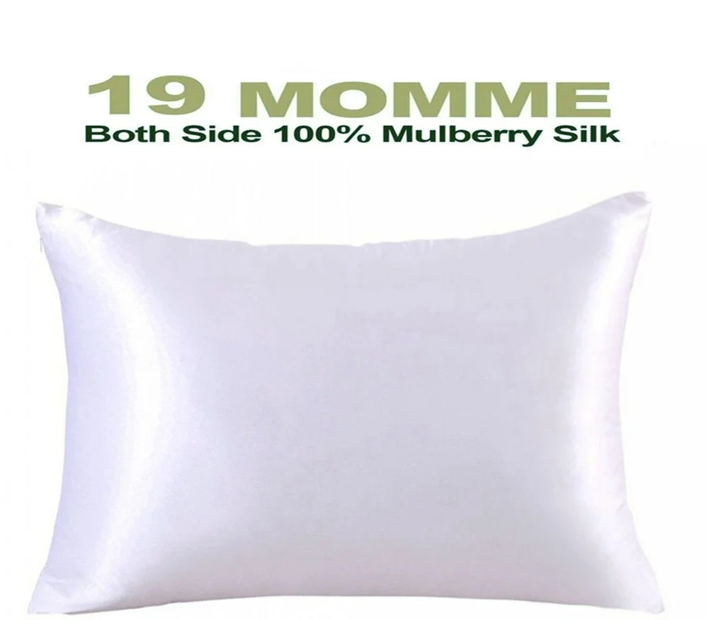 Funda de almohada de seda Mulberry de dos lados, cubierta de almohada de seda Charmeuse invisible con cierre de cremallera, 100%-1
