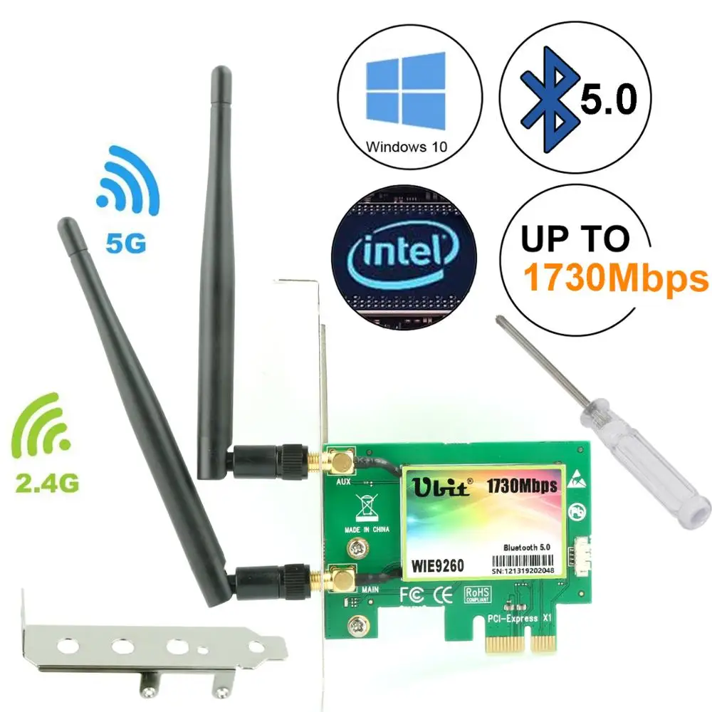 Ubit 9260 WiFi карта 1730 Мбит/с Bluetooth 5 0 Двухдиапазонная беспроводная сетевая PCIe адаптер