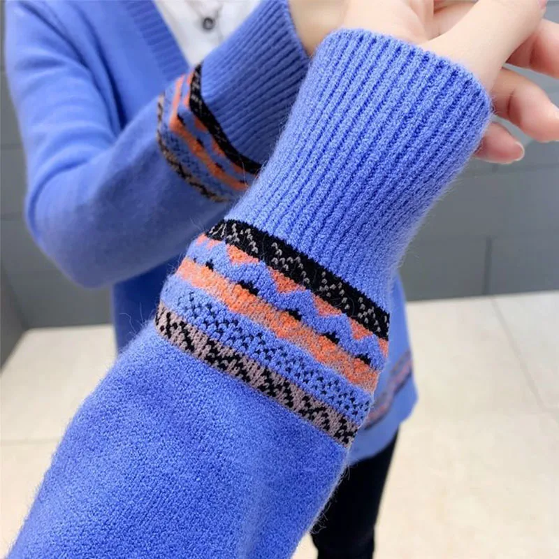 Свитер с винтажной вышивкой кардиган женское повседневное однобортное