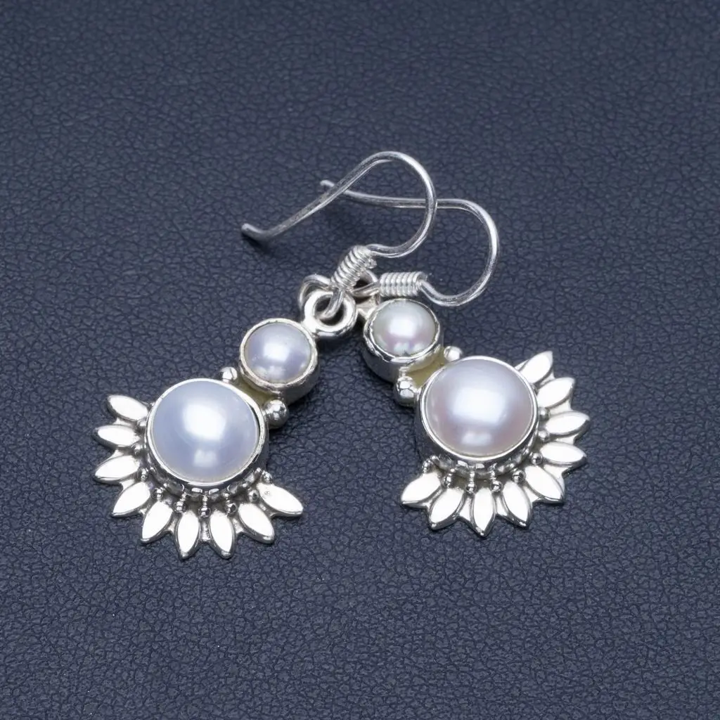 

Natural River Pearl 925 Sterling Silver Earrings 1 1/4" Q1696